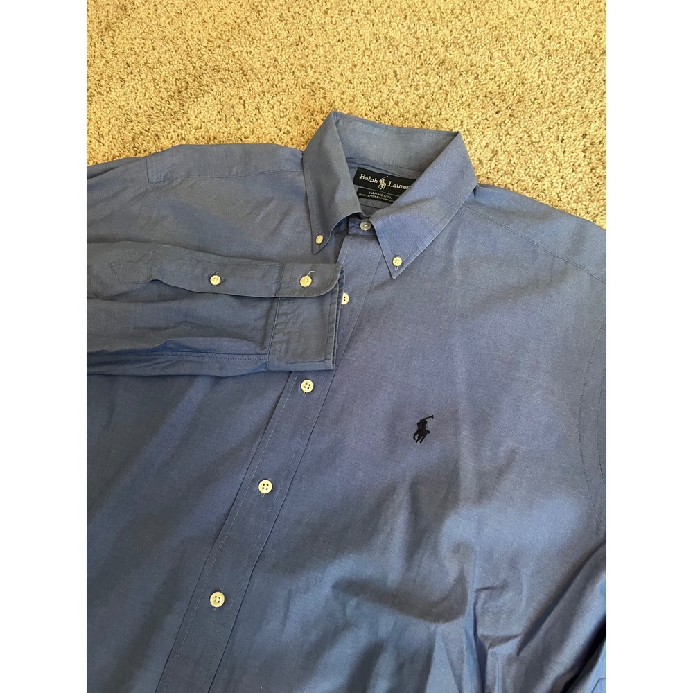 Ralph Lauren Mens Button Down 15.5 33 Blue Yarmouth Pinpoint Oxford Shirt
